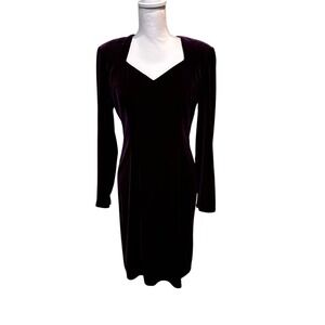 Jessica Howard Purple Velour Dress Long Sleeve Zip Back Bodycon Size 10 Vintage